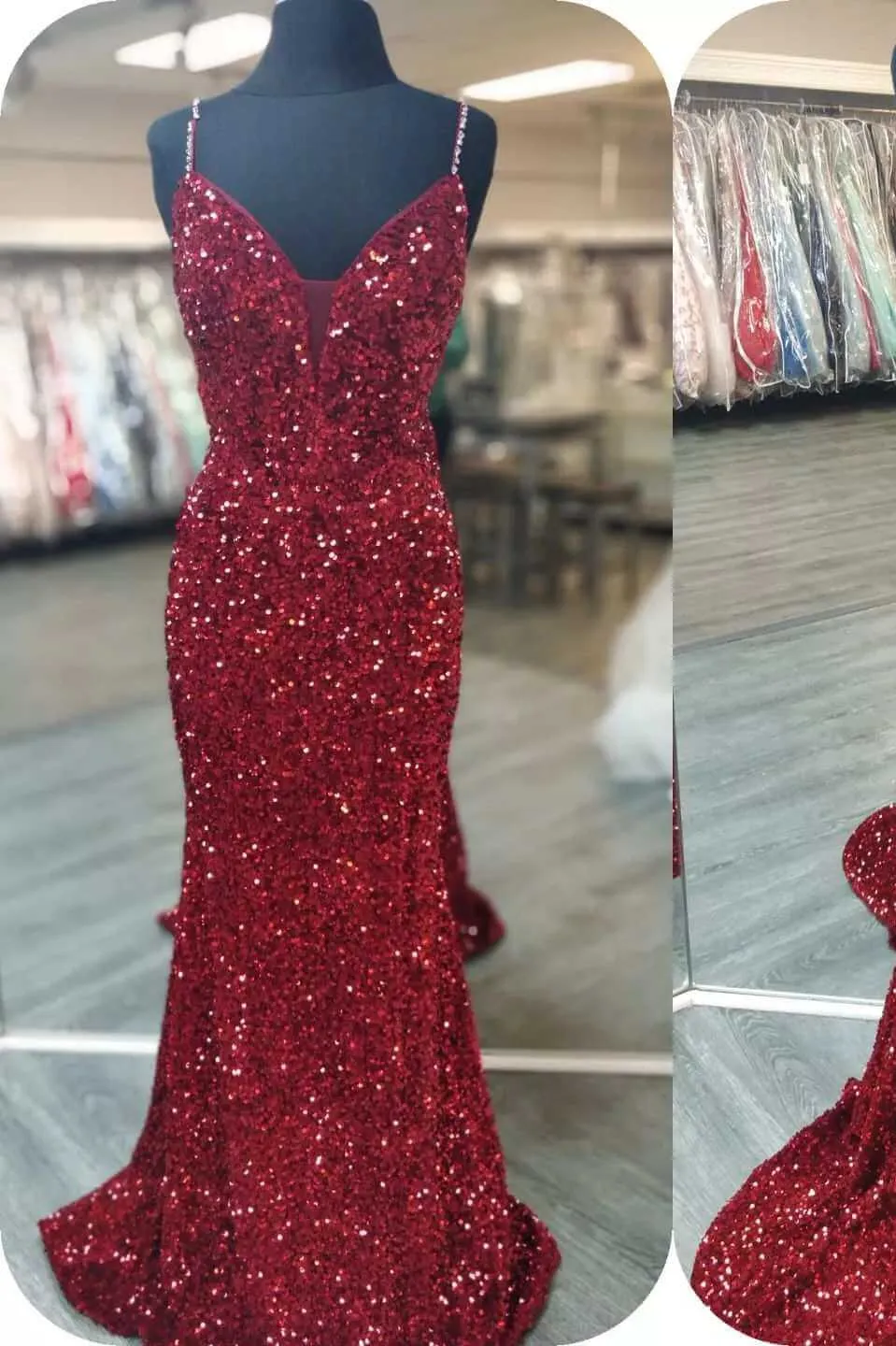 2025 Royal Blue Sequin Beaded Mermaid Prom Dresses Spaghetti Straps