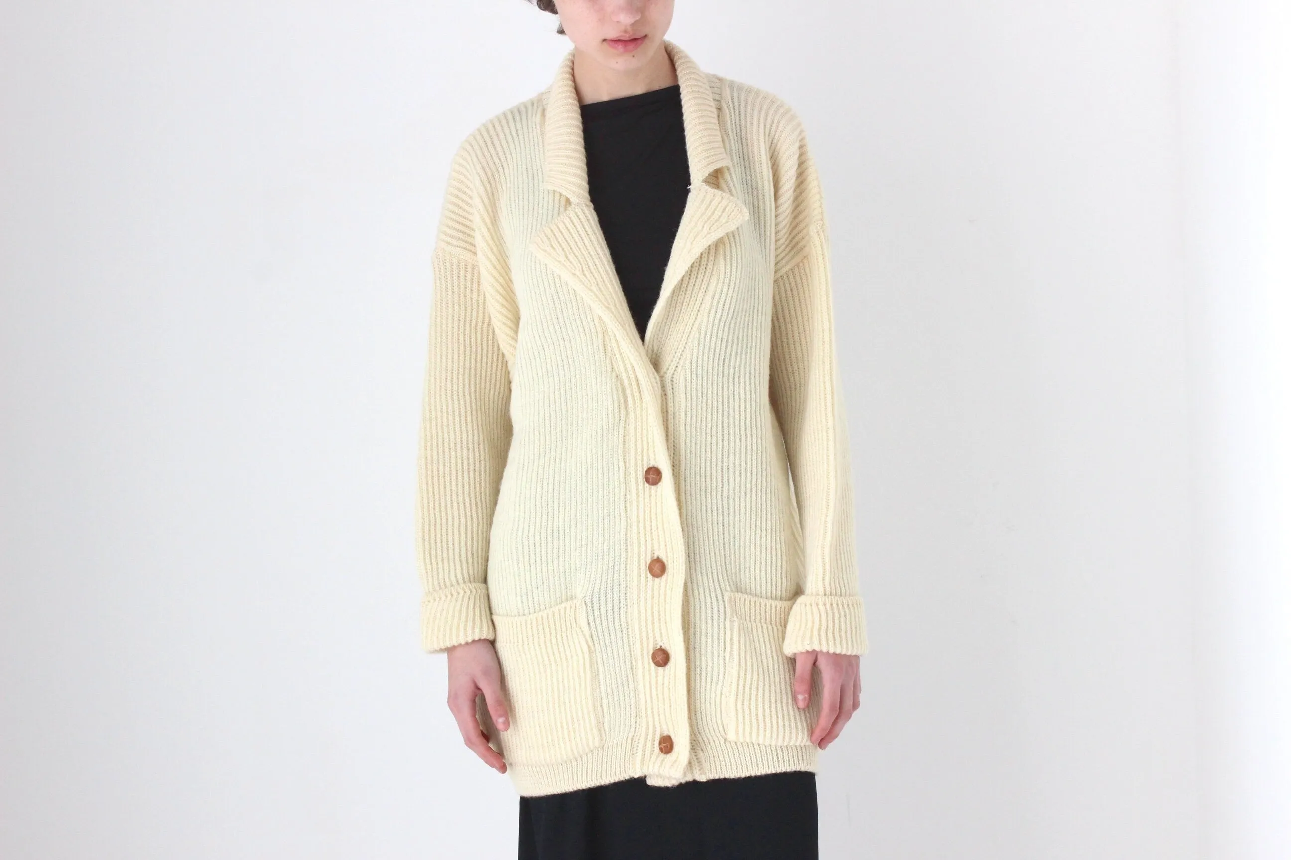 80s Cream Pure Wool Oversized Cardigan