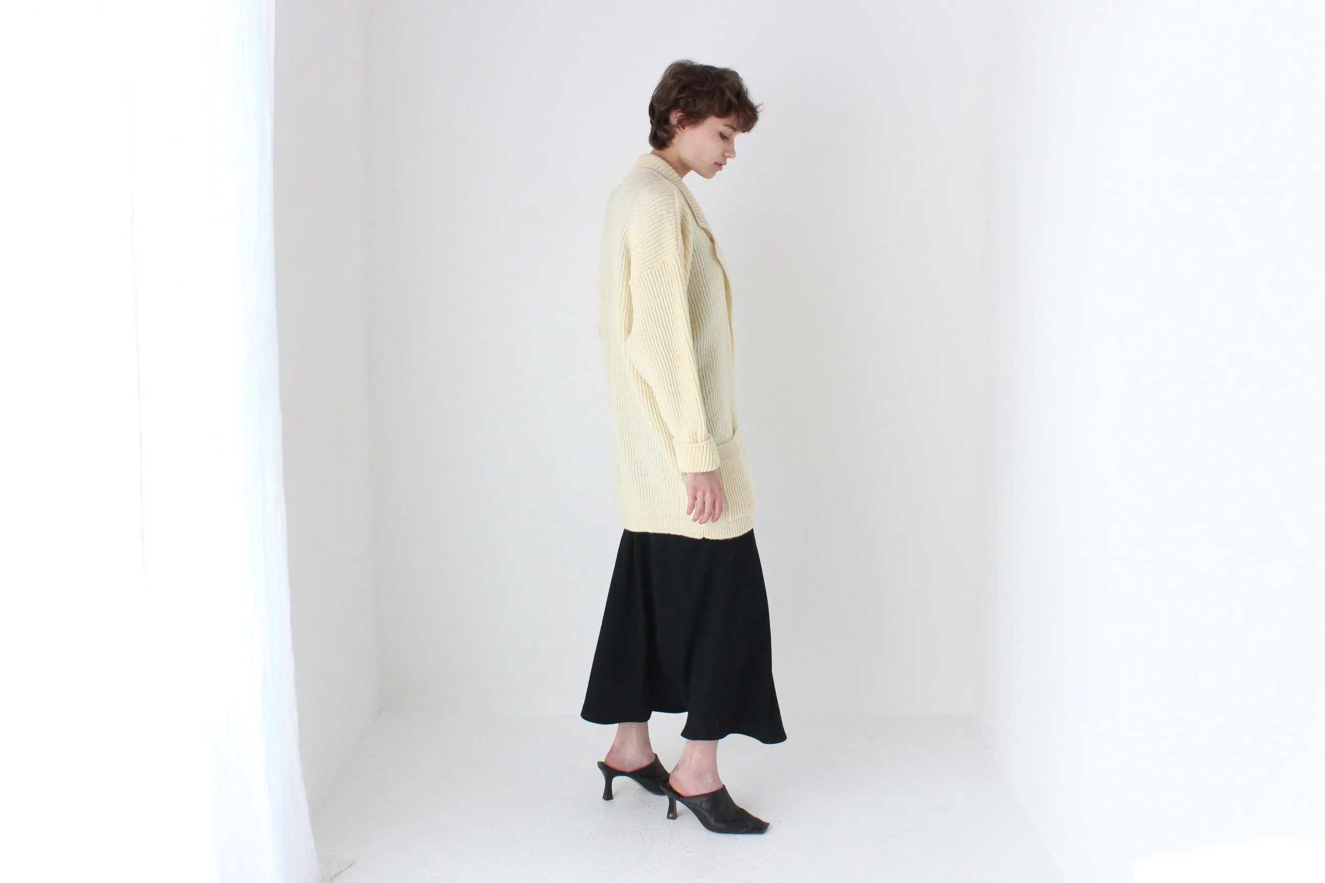 80s Cream Pure Wool Oversized Cardigan