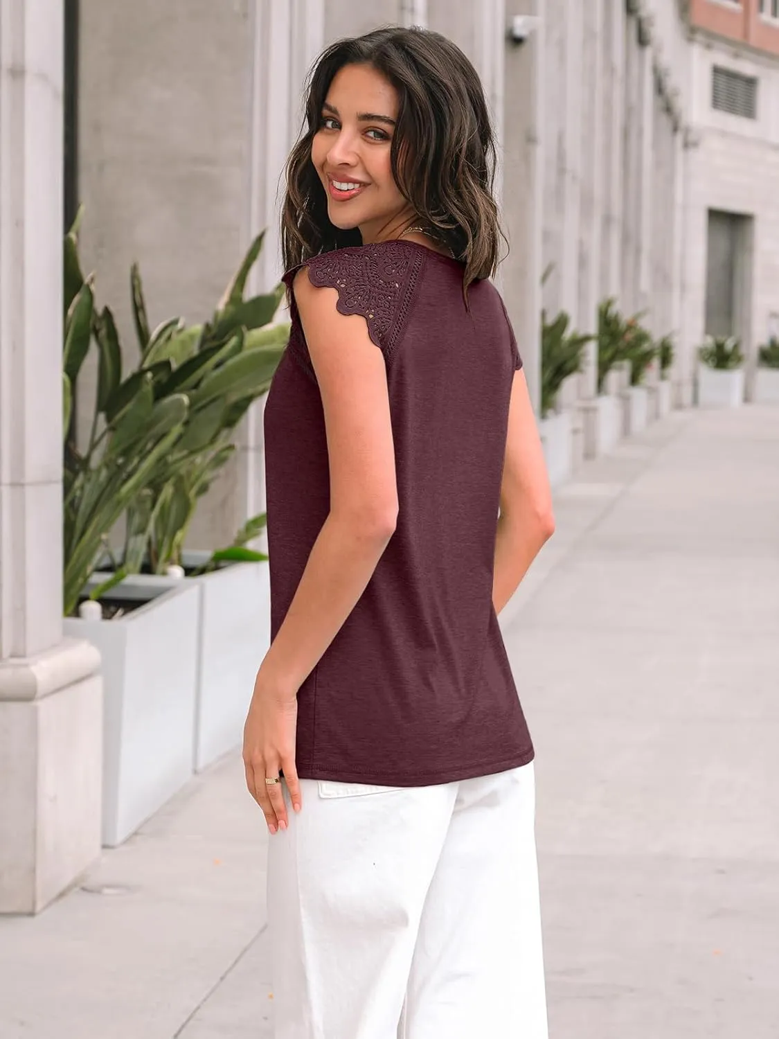 AUTOMET Womens Tops Casual Dressy Lace Summer Tee 2025 Cap Sleeve T Shirts Cute Basic Trendy Fashion Spring Outfits