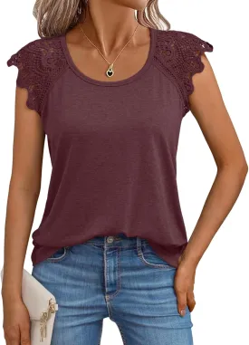 AUTOMET Womens Tops Casual Dressy Lace Summer Tee 2025 Cap Sleeve T Shirts Cute Basic Trendy Fashion Spring Outfits