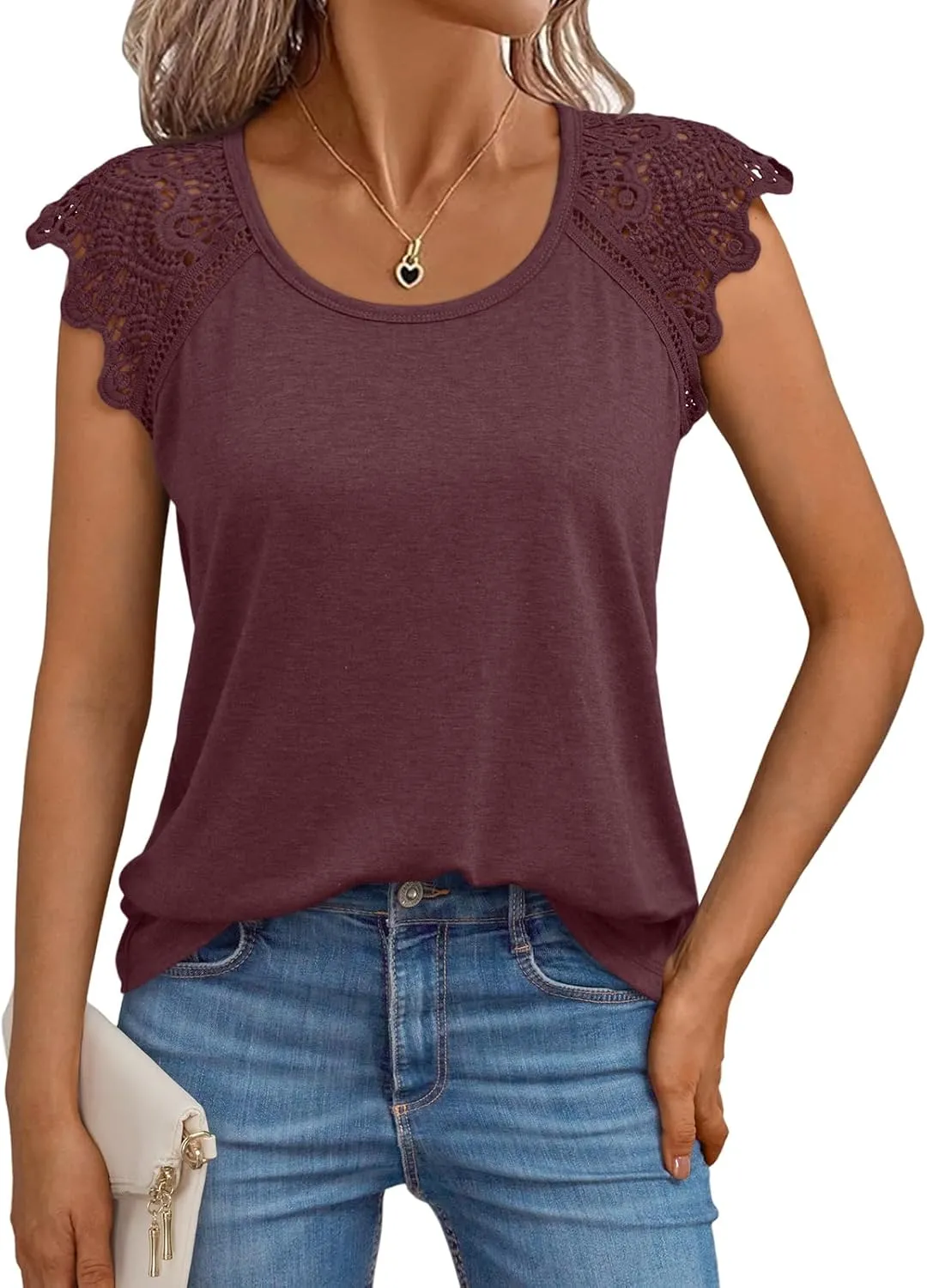 AUTOMET Womens Tops Casual Dressy Lace Summer Tee 2025 Cap Sleeve T Shirts Cute Basic Trendy Fashion Spring Outfits