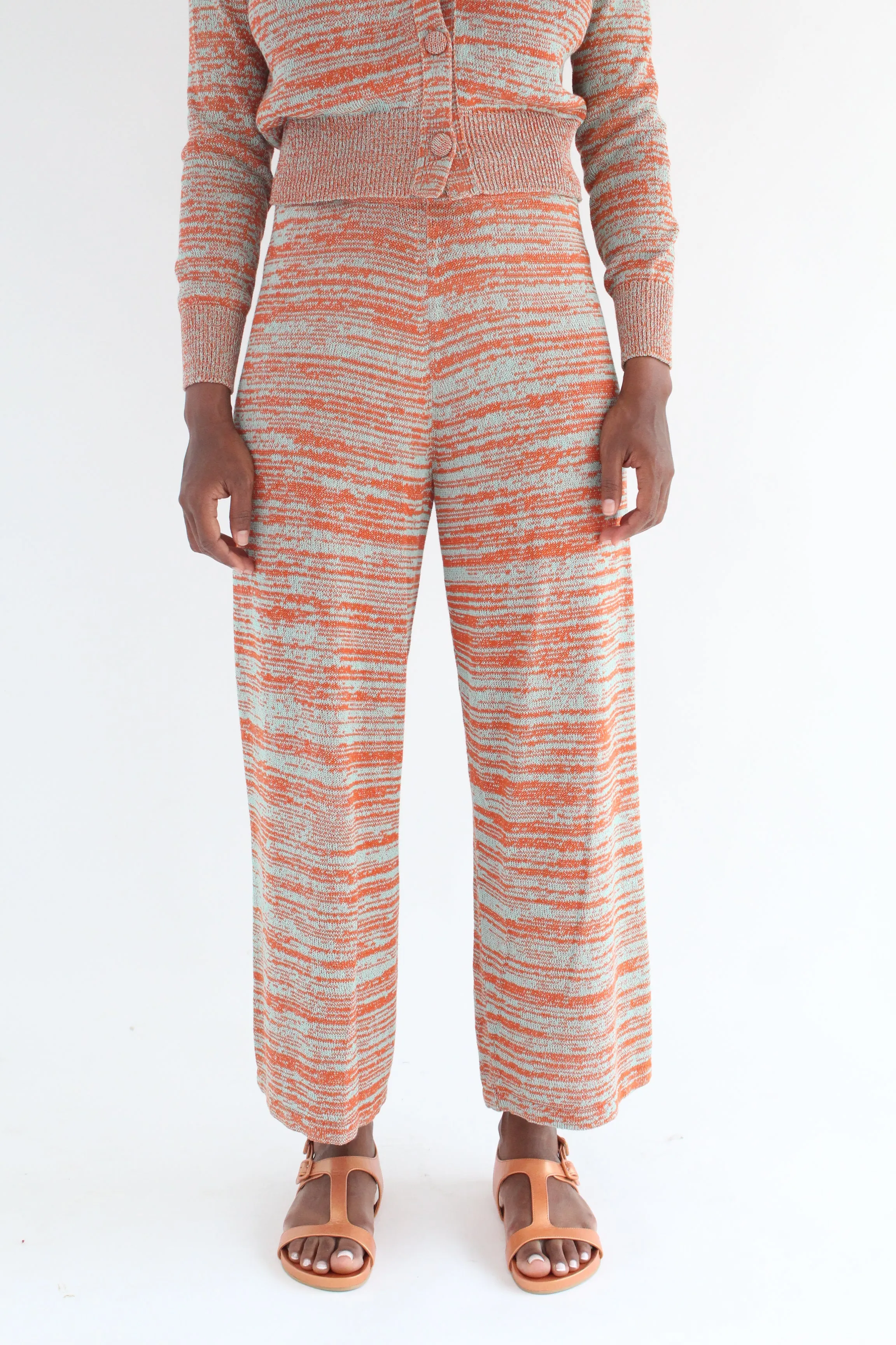 Beklina Cotton Knit Trouser Poppy/Aqua