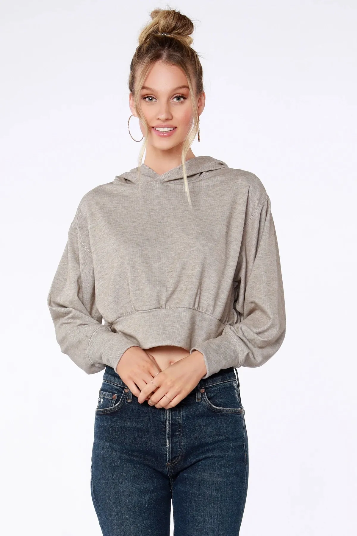 BOBI Cozy HeatherKnit SCANDAL Crop Hoodie Top