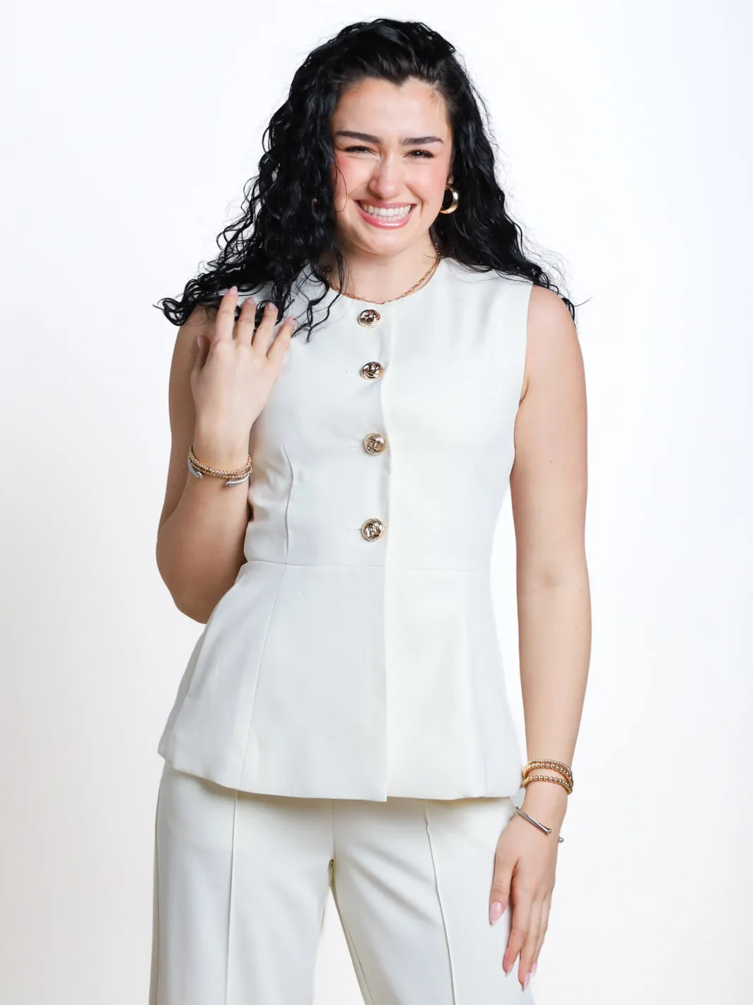Breezy Venture Button Front Peplum Blouse