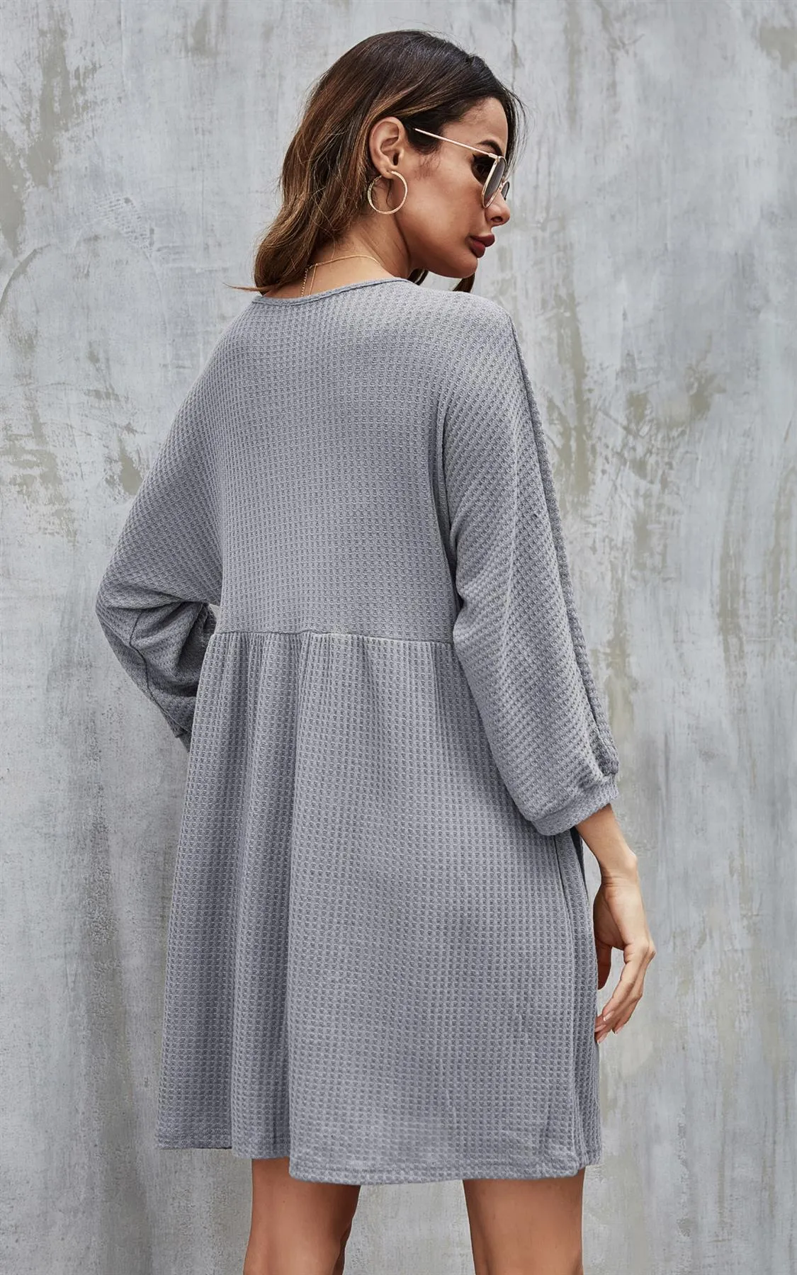 Button Front Mini Dress In Silver Grey