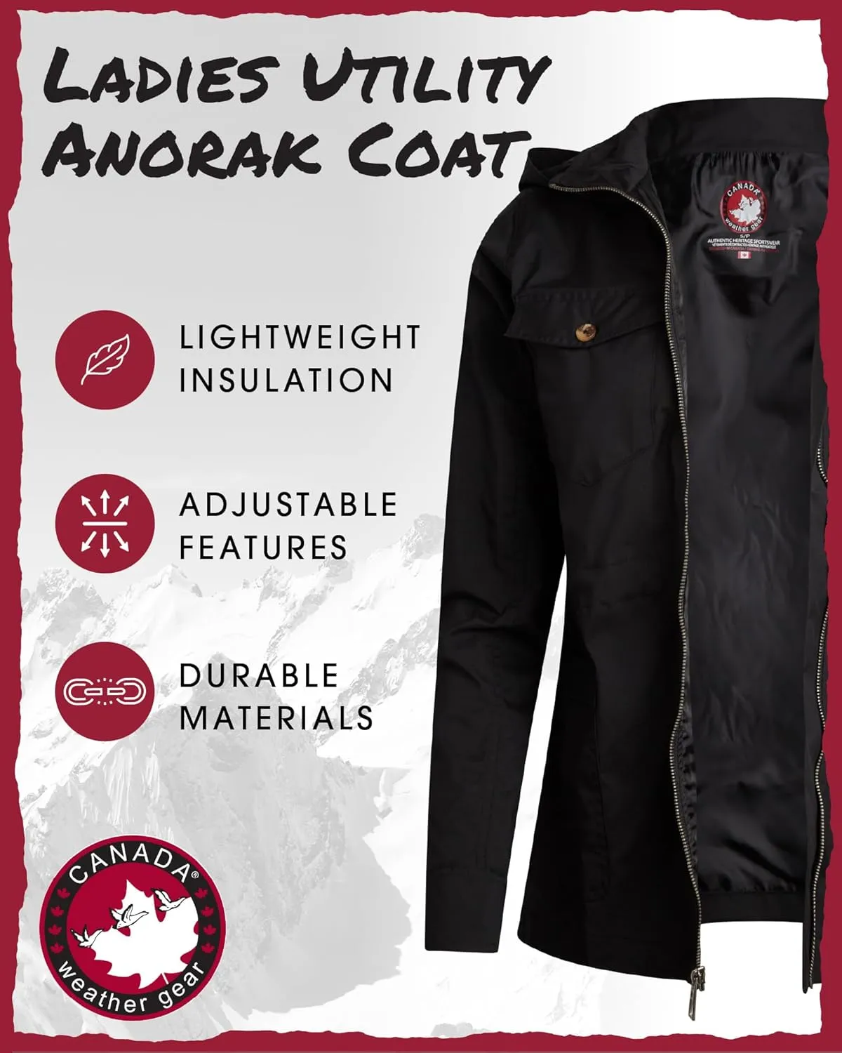 CANADA WEATHER GEAR Womens Utility Jacket - Long Sleeve Zip Up Hooded Safari Military Anorak Jackets for Women (Sizes: S-2XL)