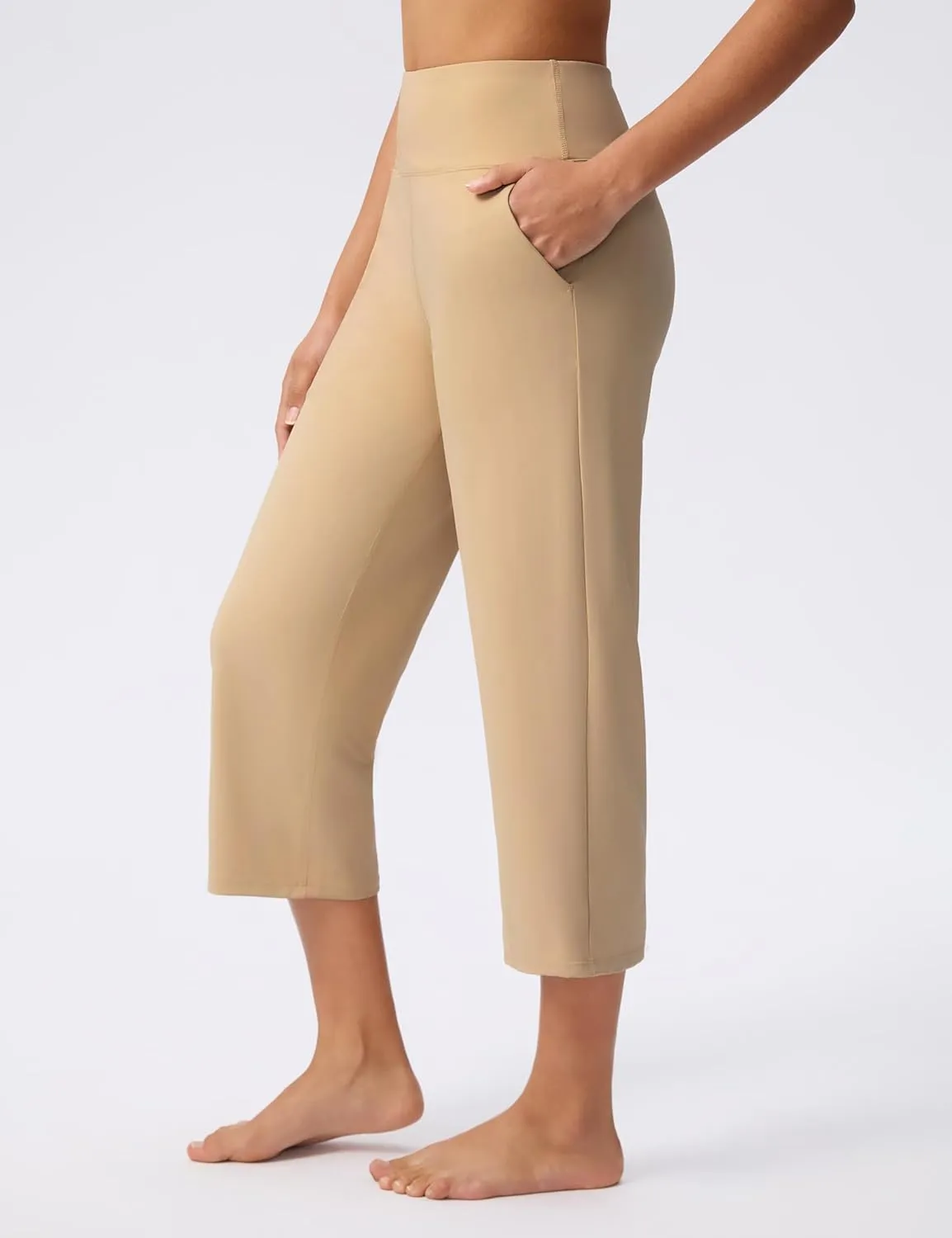 Capri Pants for Women Wide Leg Stretch Yoga Cropped Pants with Pockets Loose High Waist Casual Summer 22"