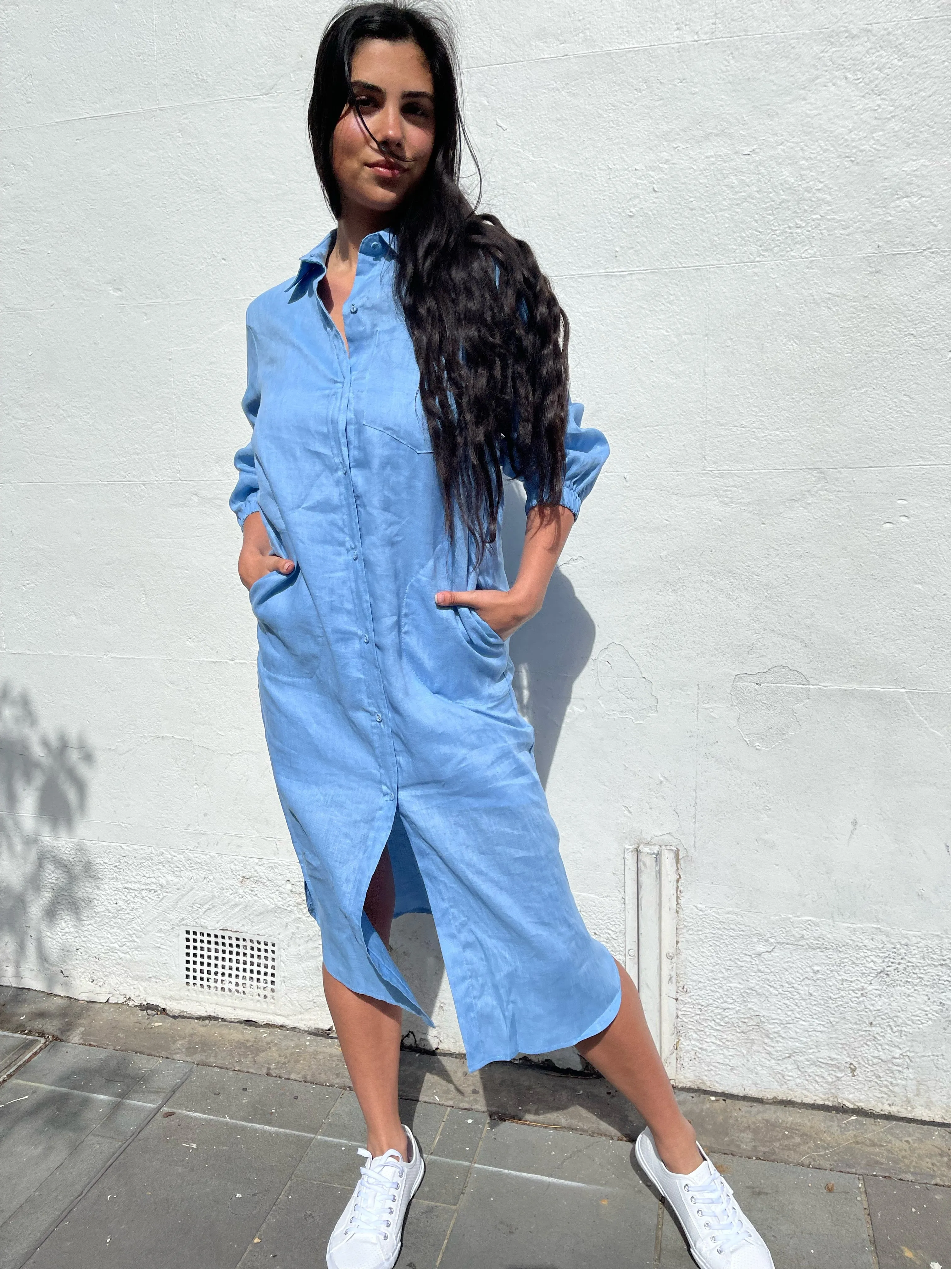 CARLY B LINEN SHIRT DRESS