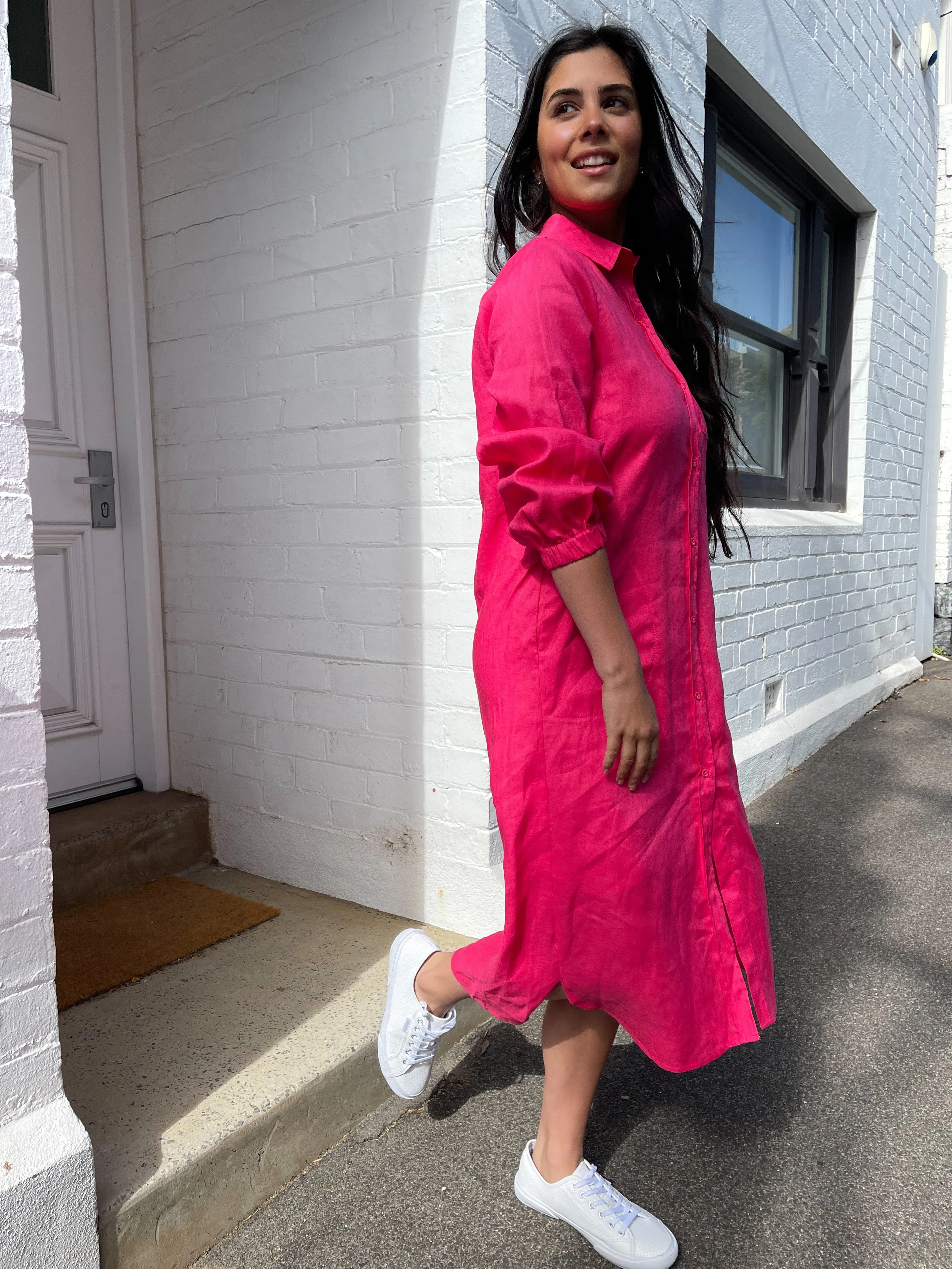 CARLY B LINEN SHIRT DRESS