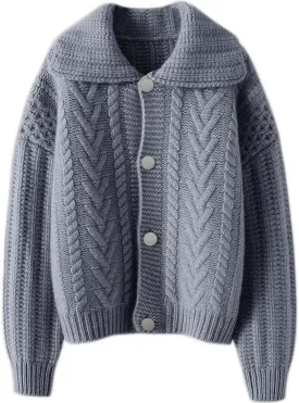 CHARTOU Women Winter Thick Cardigan Lapel Collar Button Down Chunky Knit Coatigan Sweater Jacket