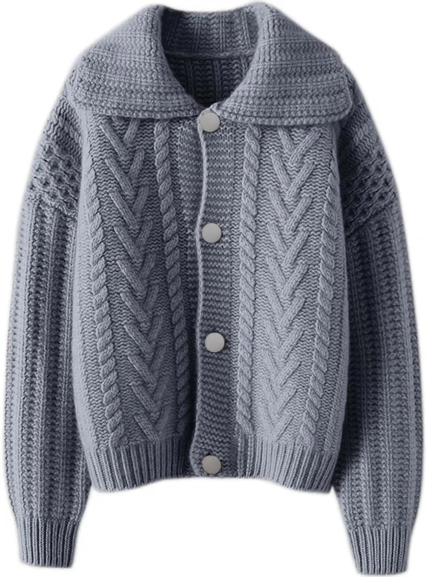 CHARTOU Women Winter Thick Cardigan Lapel Collar Button Down Chunky Knit Coatigan Sweater Jacket