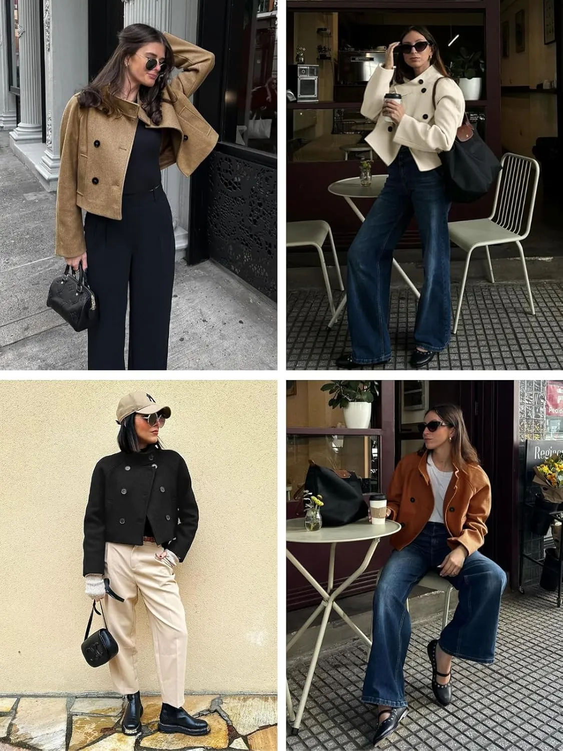 Cicy Bell Womens Cropped Pea Coat Casual Double Breasted Stand Collar Long Sleeve Fall Short Jackets Outwear