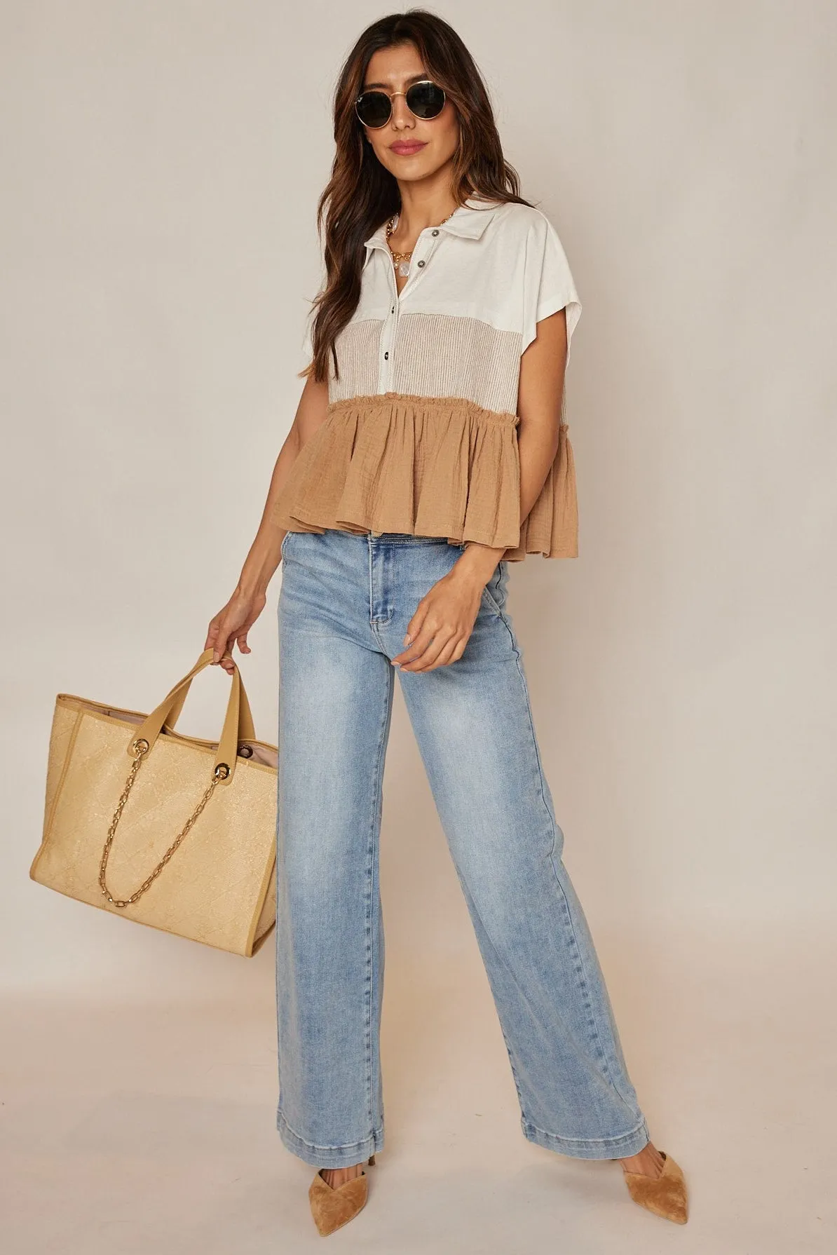 Clara Mixed Fabric Blouse