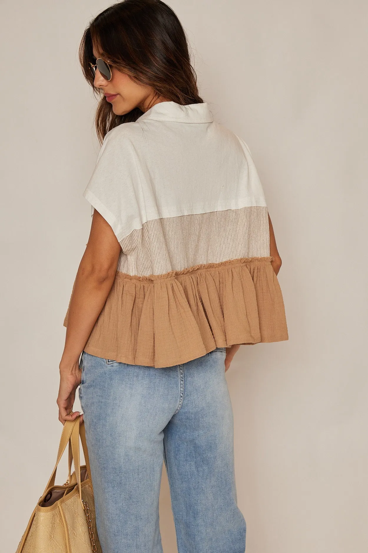 Clara Mixed Fabric Blouse