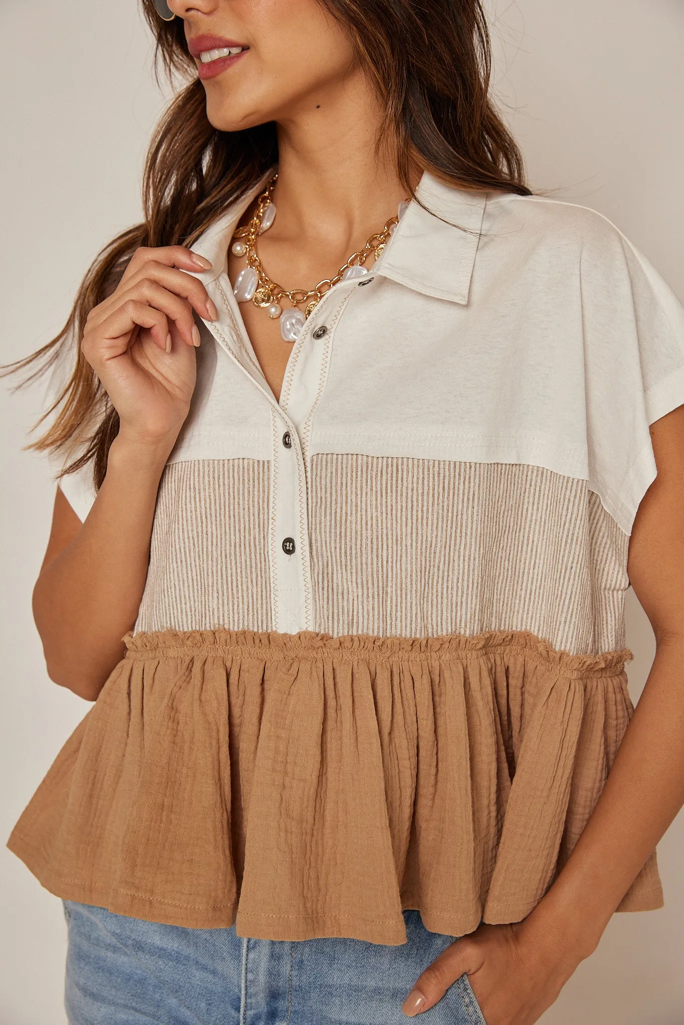 Clara Mixed Fabric Blouse