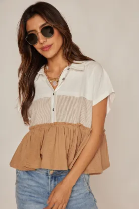 Clara Mixed Fabric Blouse