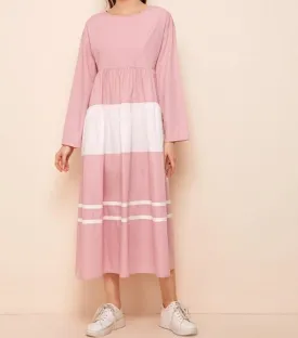 Contrast Tape Colorblock Smock Dress