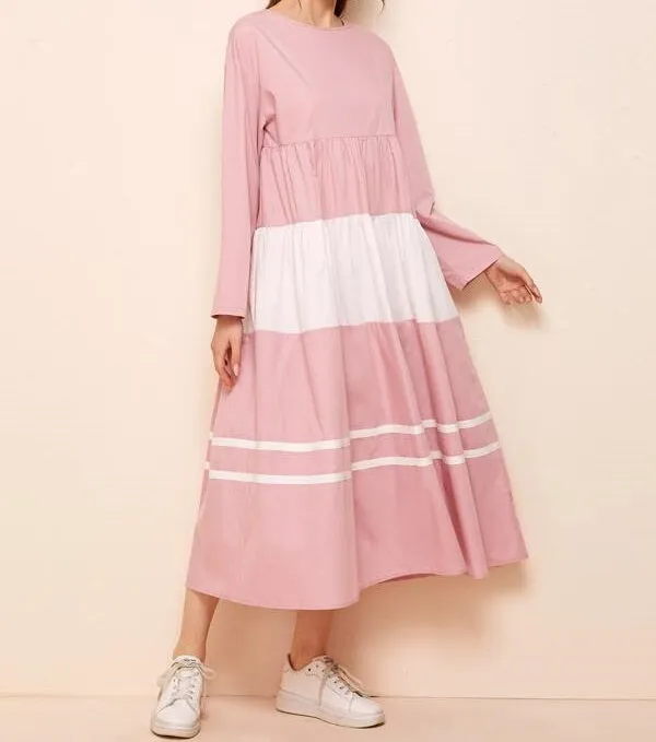 Contrast Tape Colorblock Smock Dress