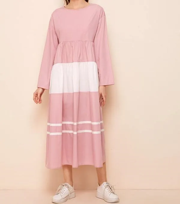 Contrast Tape Colorblock Smock Dress