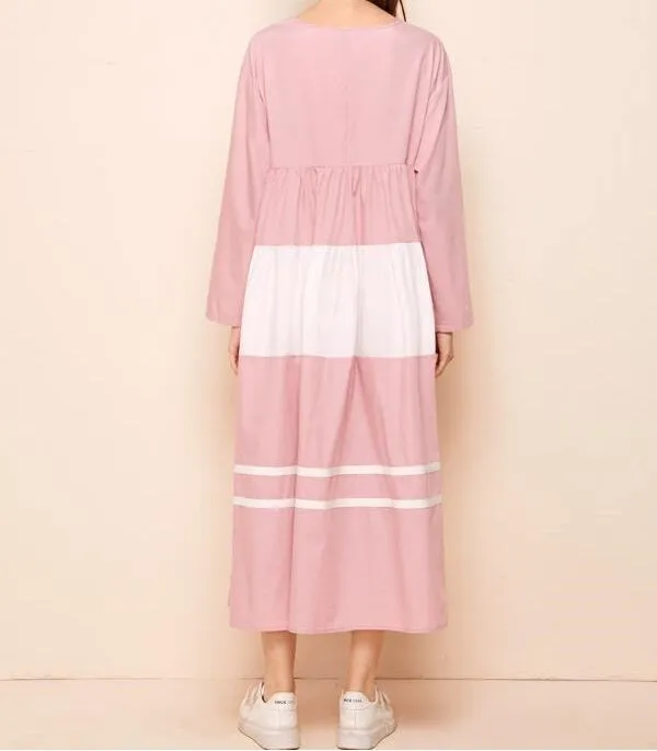Contrast Tape Colorblock Smock Dress