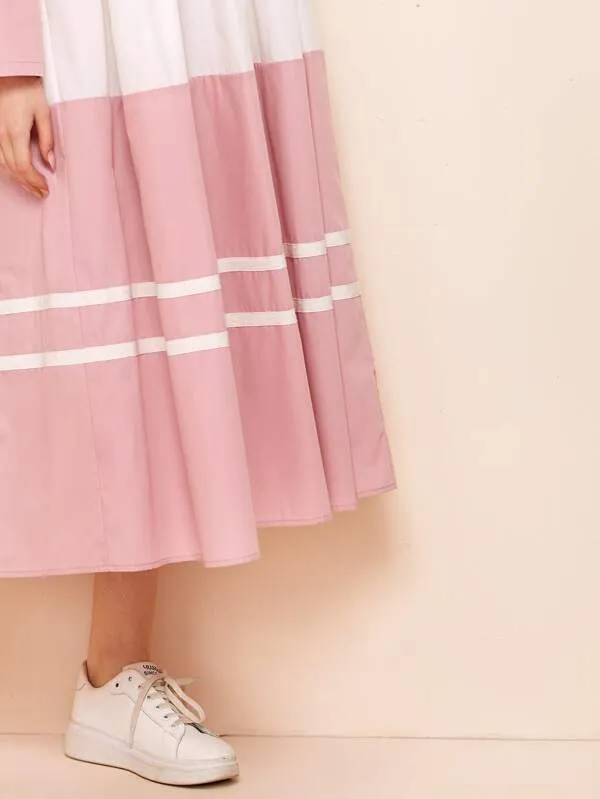 Contrast Tape Colorblock Smock Dress