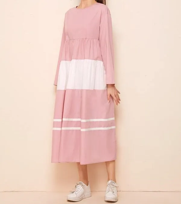Contrast Tape Colorblock Smock Dress