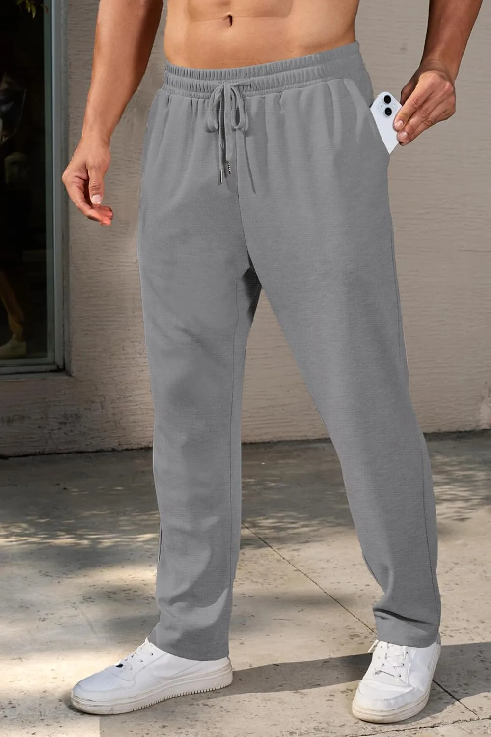 COOFANDY Men's Casual Pants Waffle Knit Yoga Pants Lightweight Sweatpants Open Bottom Lounge Trousers
