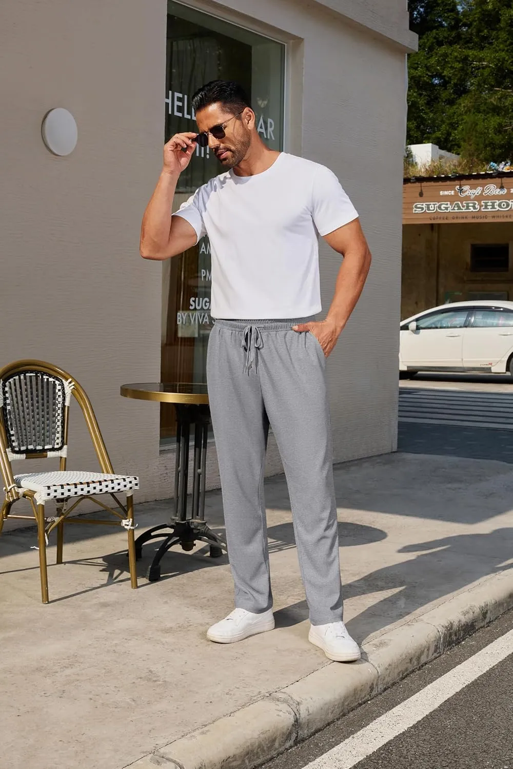 COOFANDY Men's Casual Pants Waffle Knit Yoga Pants Lightweight Sweatpants Open Bottom Lounge Trousers