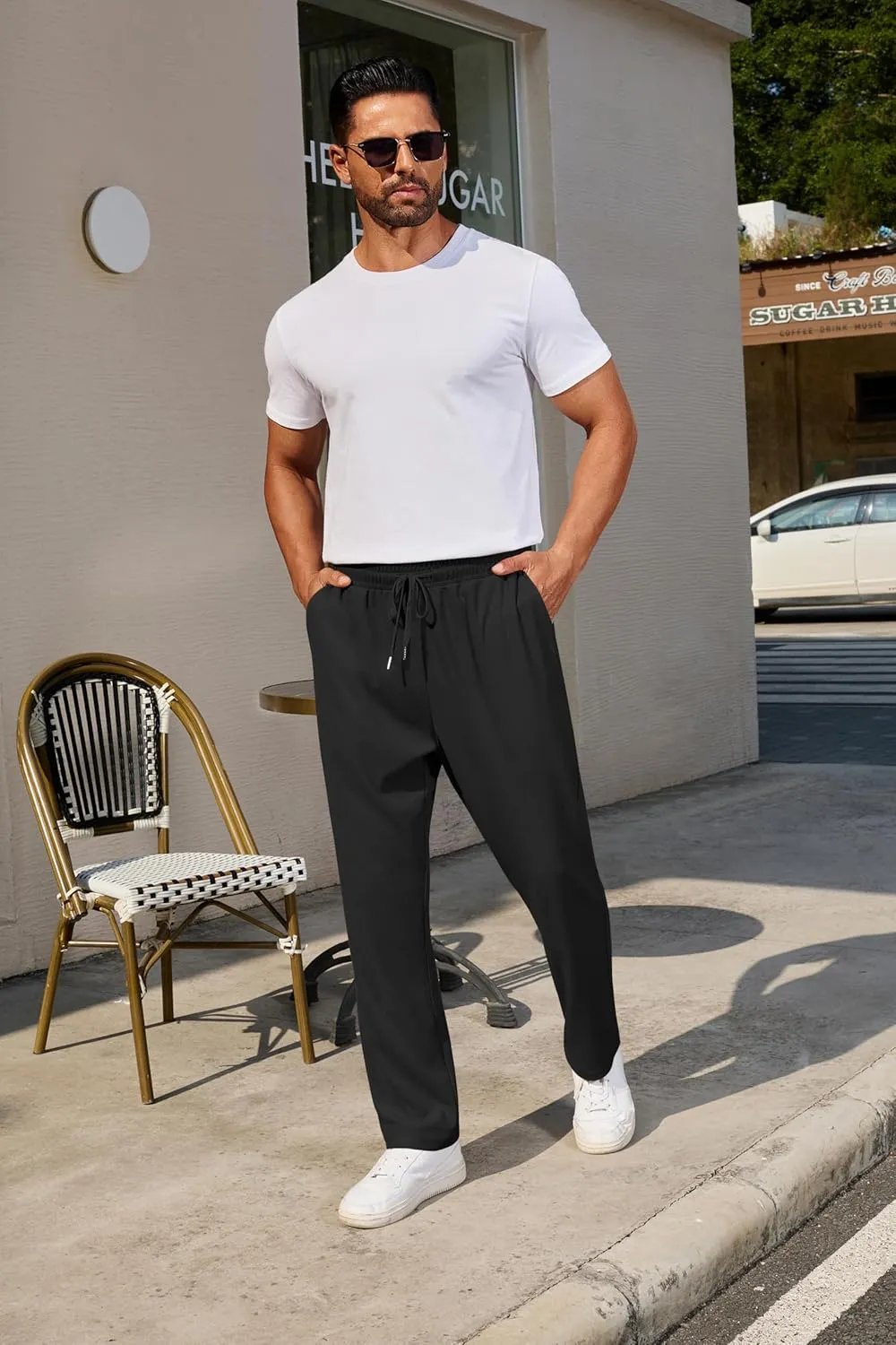 COOFANDY Men's Casual Pants Waffle Knit Yoga Pants Lightweight Sweatpants Open Bottom Lounge Trousers
