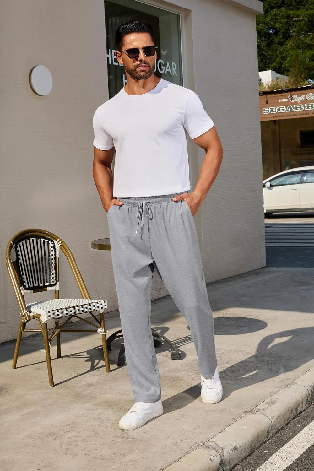 COOFANDY Men's Casual Pants Waffle Knit Yoga Pants Lightweight Sweatpants Open Bottom Lounge Trousers