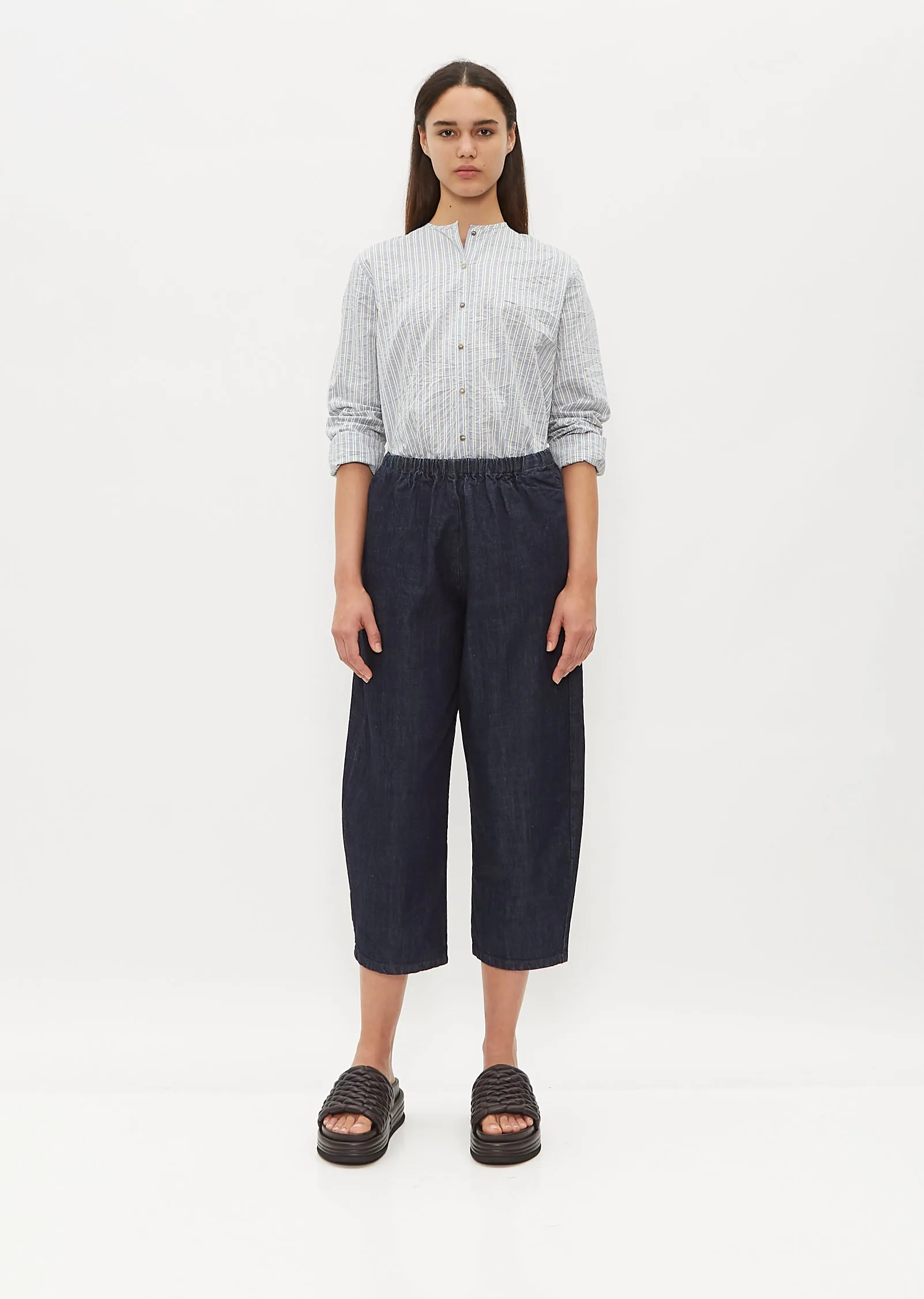 Cropped Balloon Trousers — Indigo