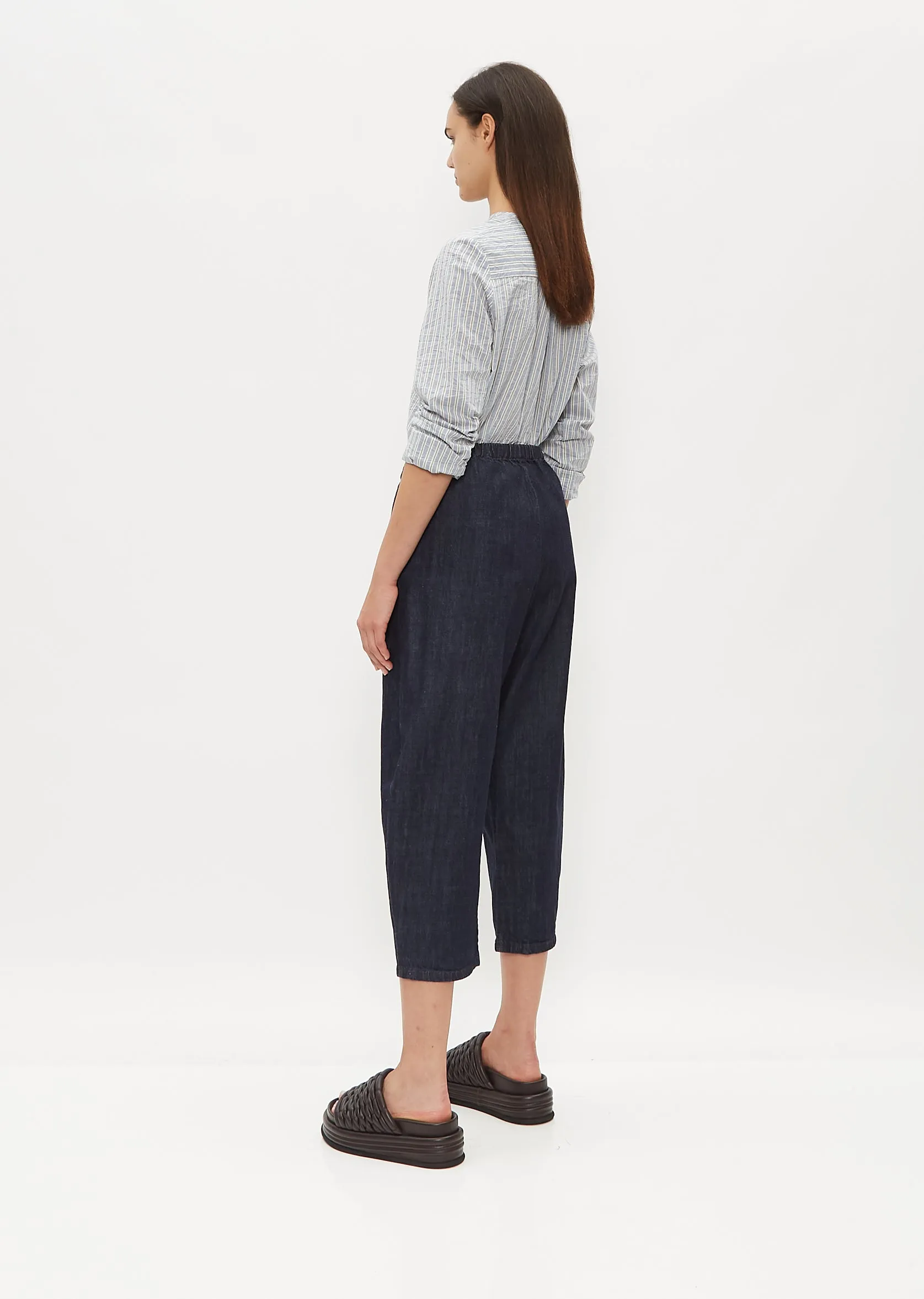 Cropped Balloon Trousers — Indigo