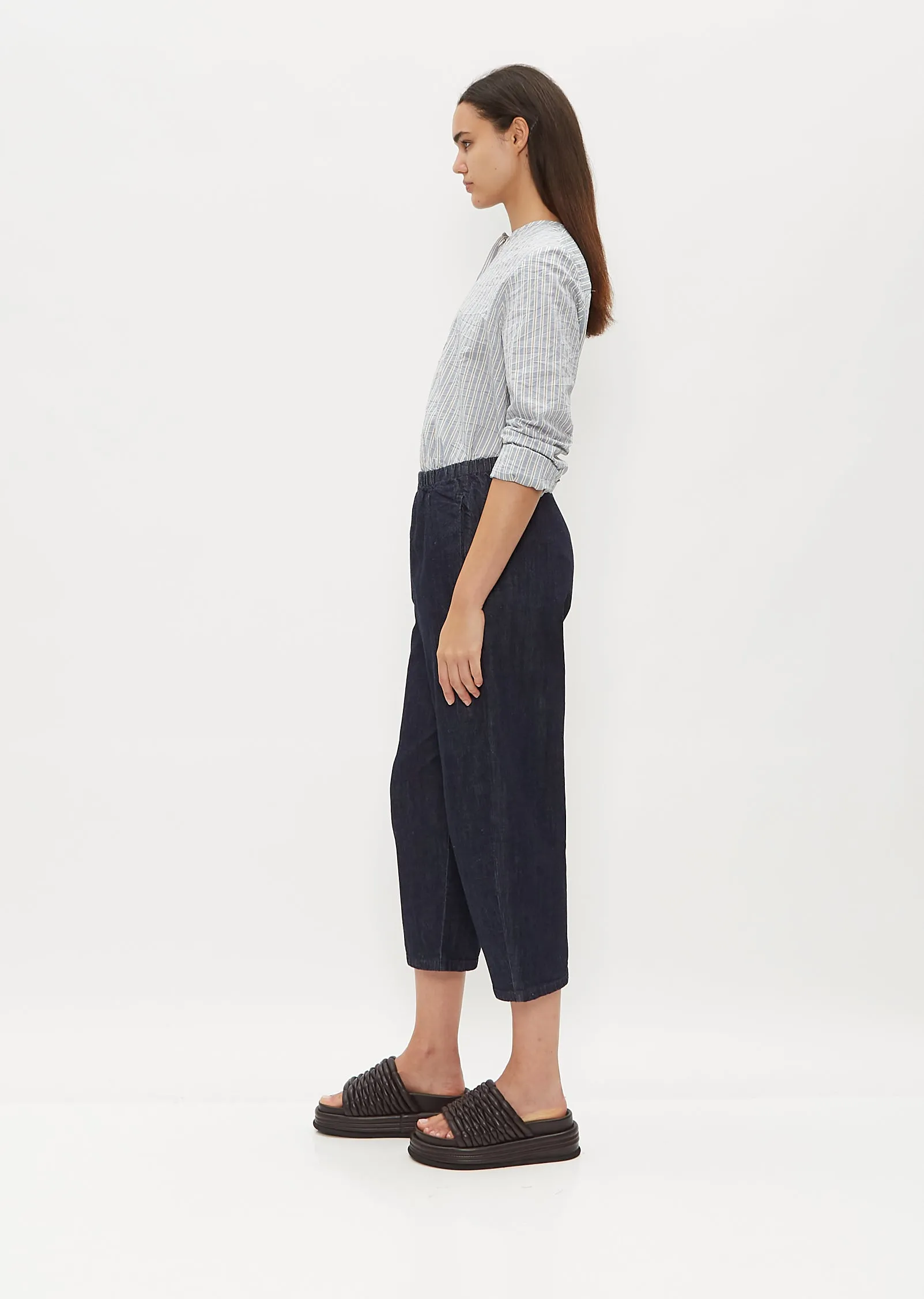 Cropped Balloon Trousers — Indigo