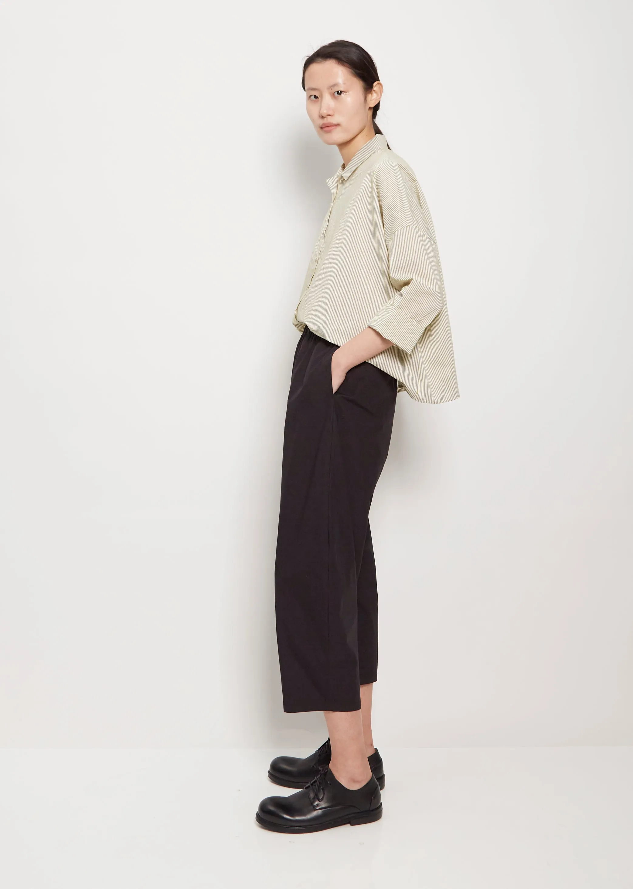 Cropped Cotton Balloon Trousers — Dark