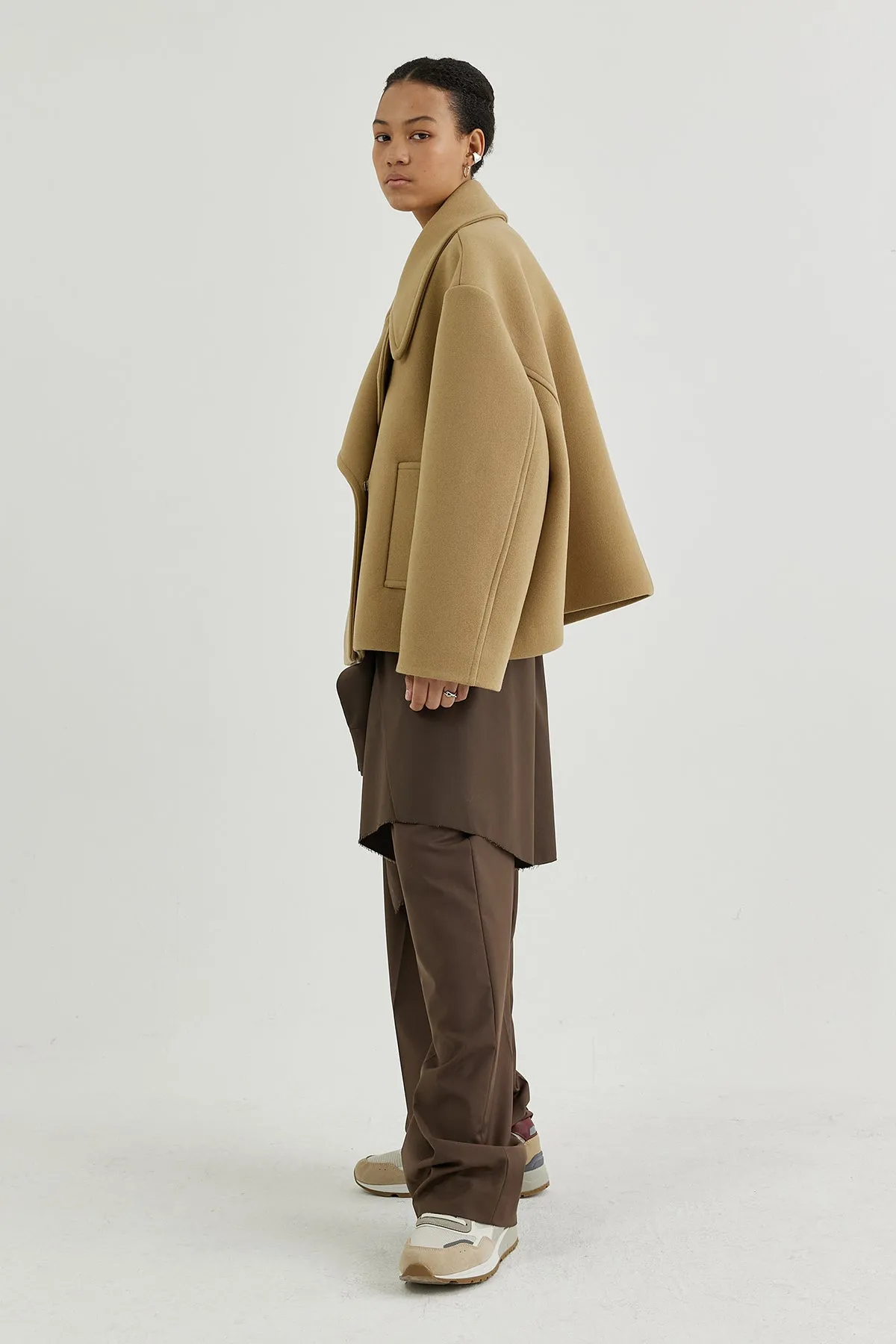 Cropped double-breasted wool pea coat