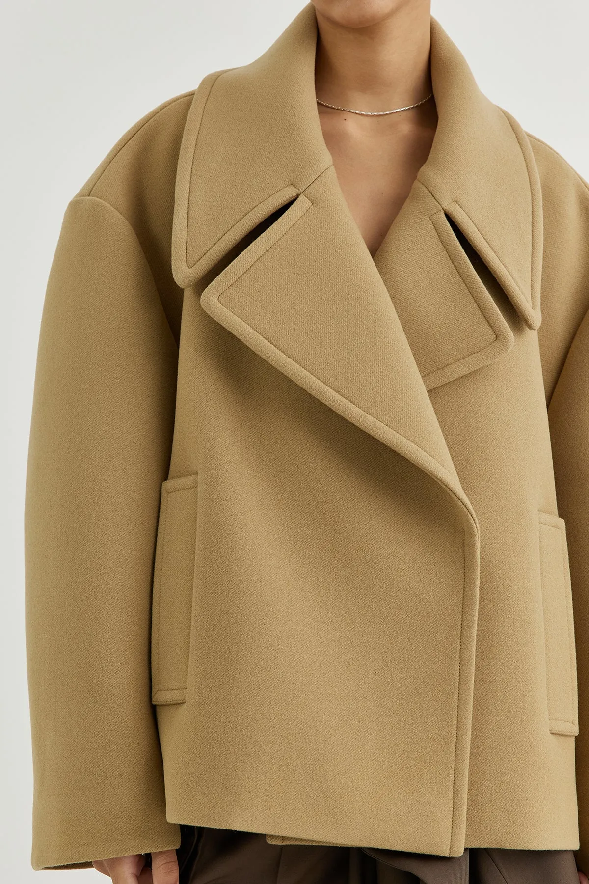Cropped double-breasted wool pea coat