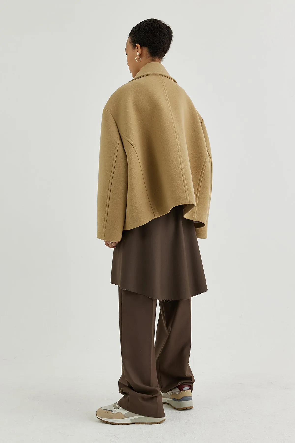Cropped double-breasted wool pea coat