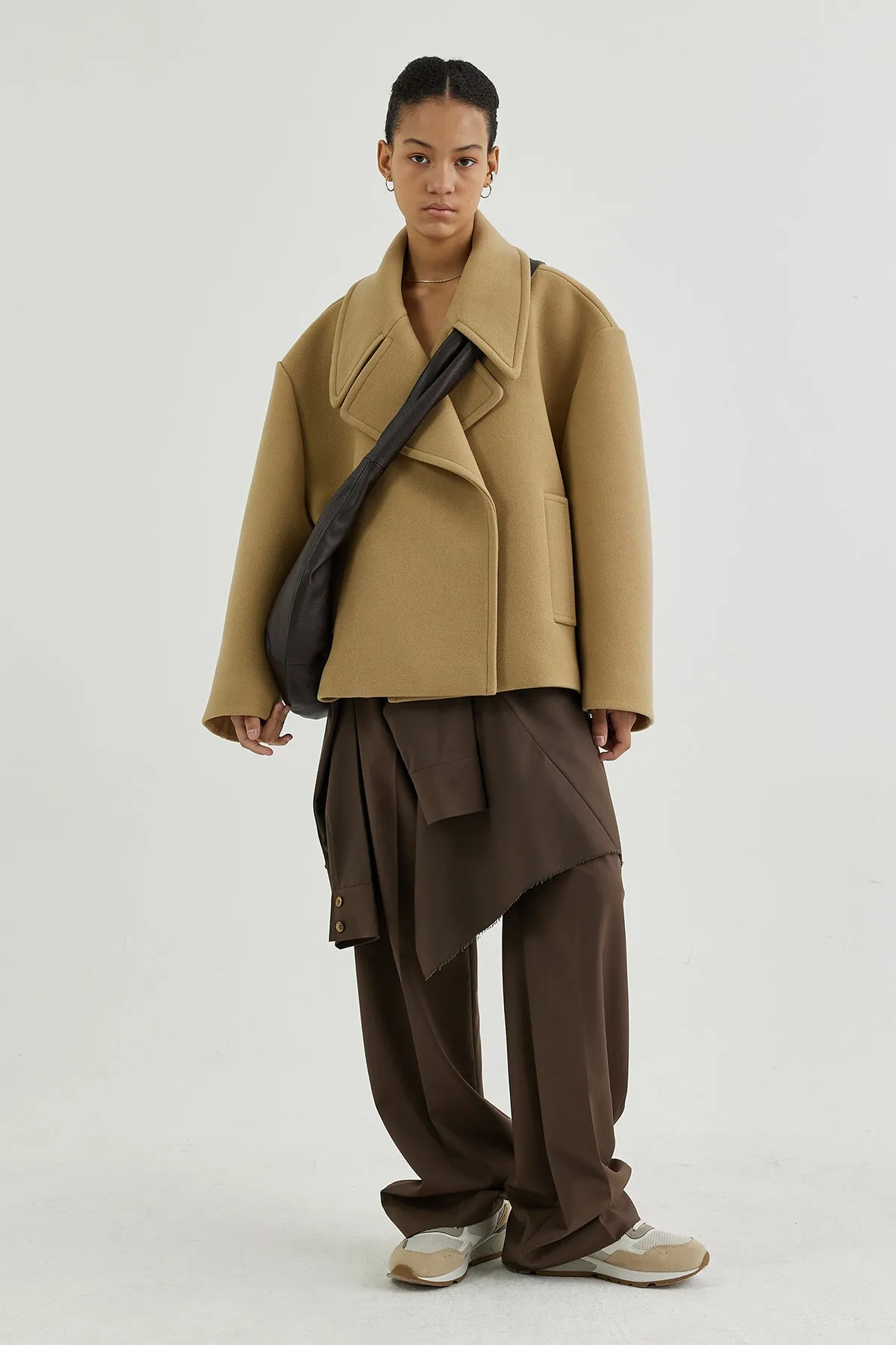 Cropped double-breasted wool pea coat
