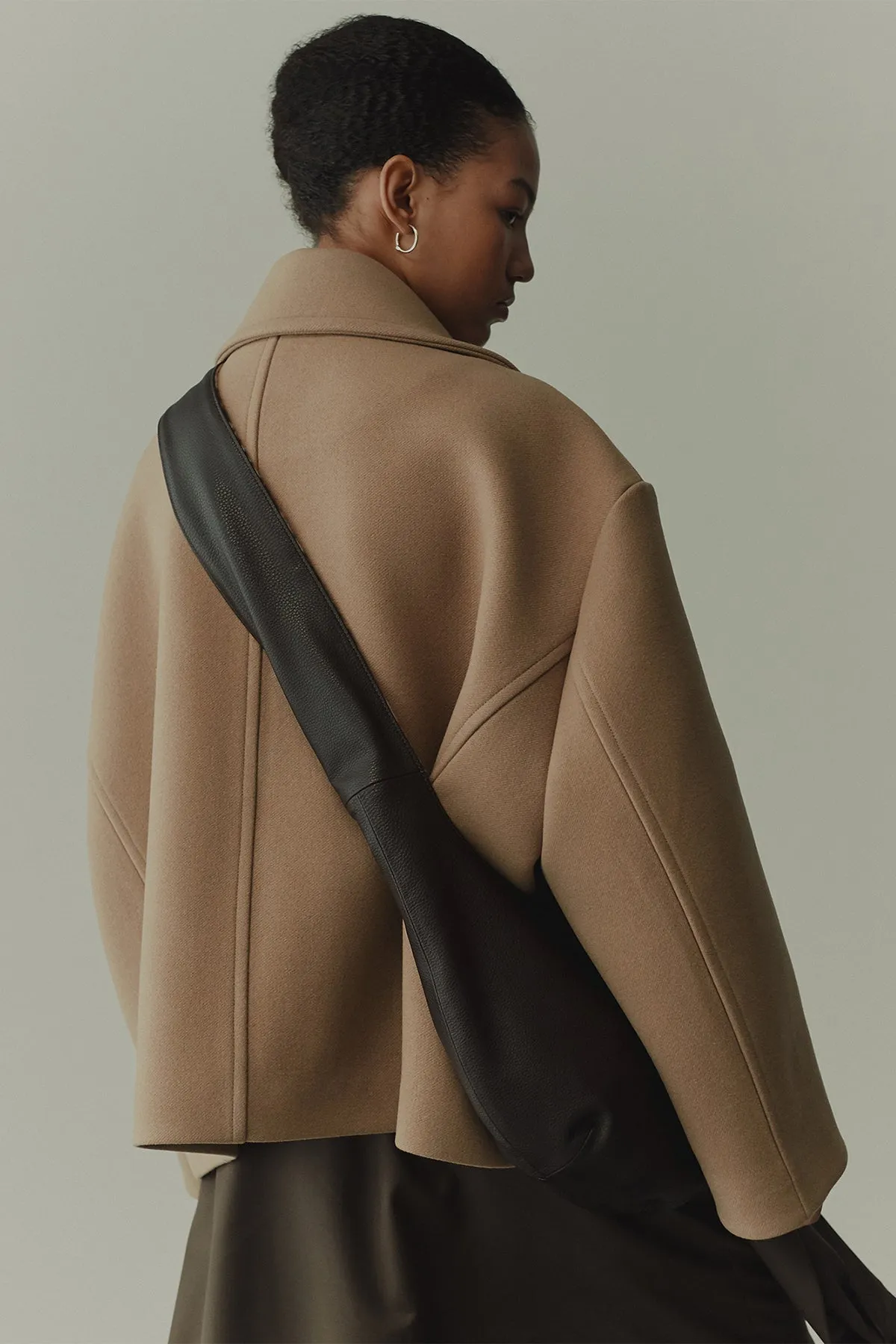 Cropped double-breasted wool pea coat