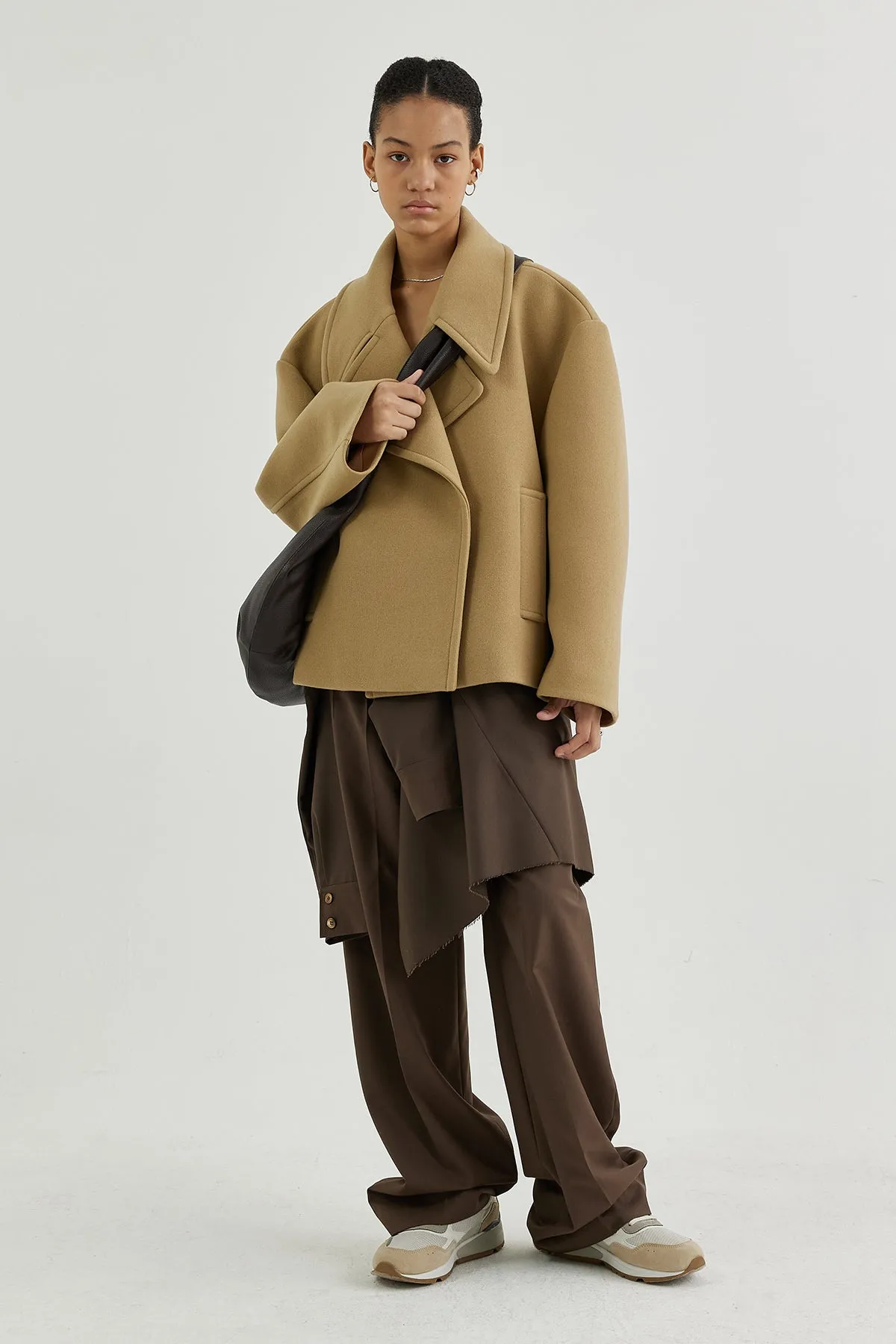Cropped double-breasted wool pea coat