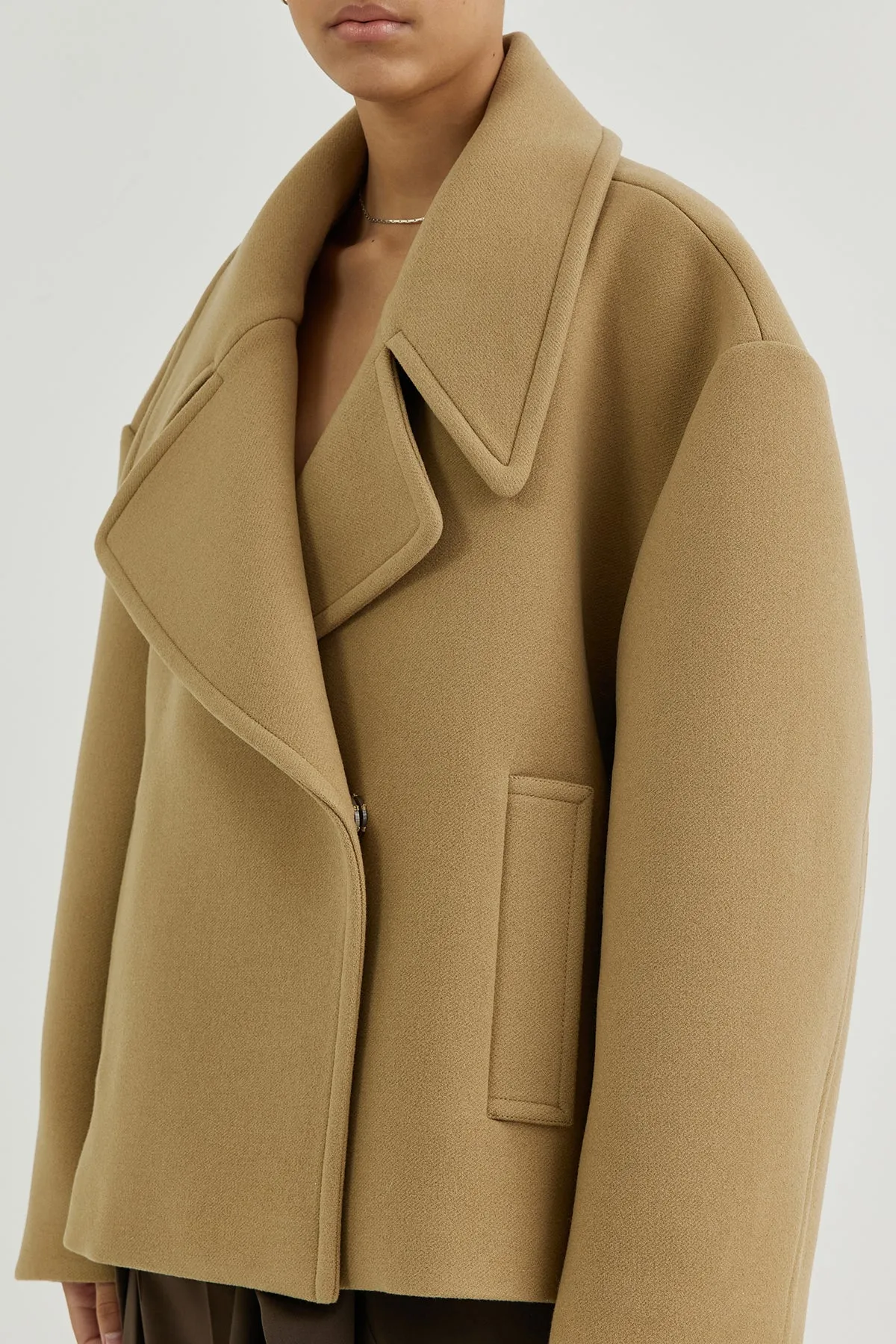 Cropped double-breasted wool pea coat