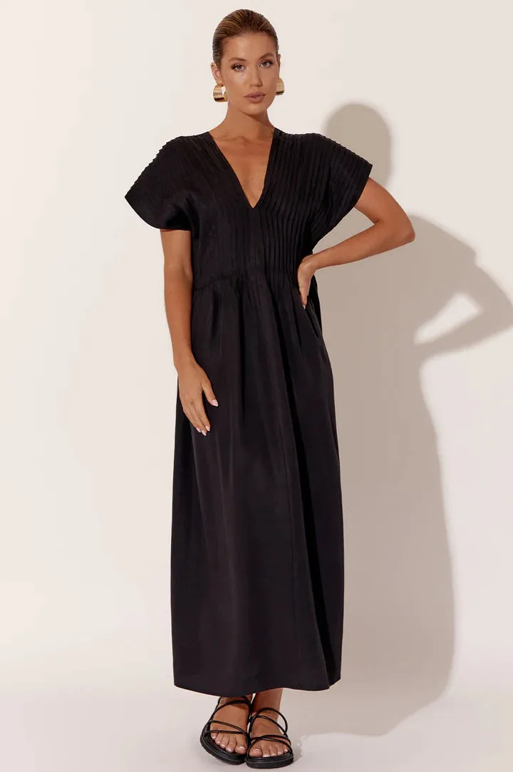 Dani Pleated Midi Dress- BLACK