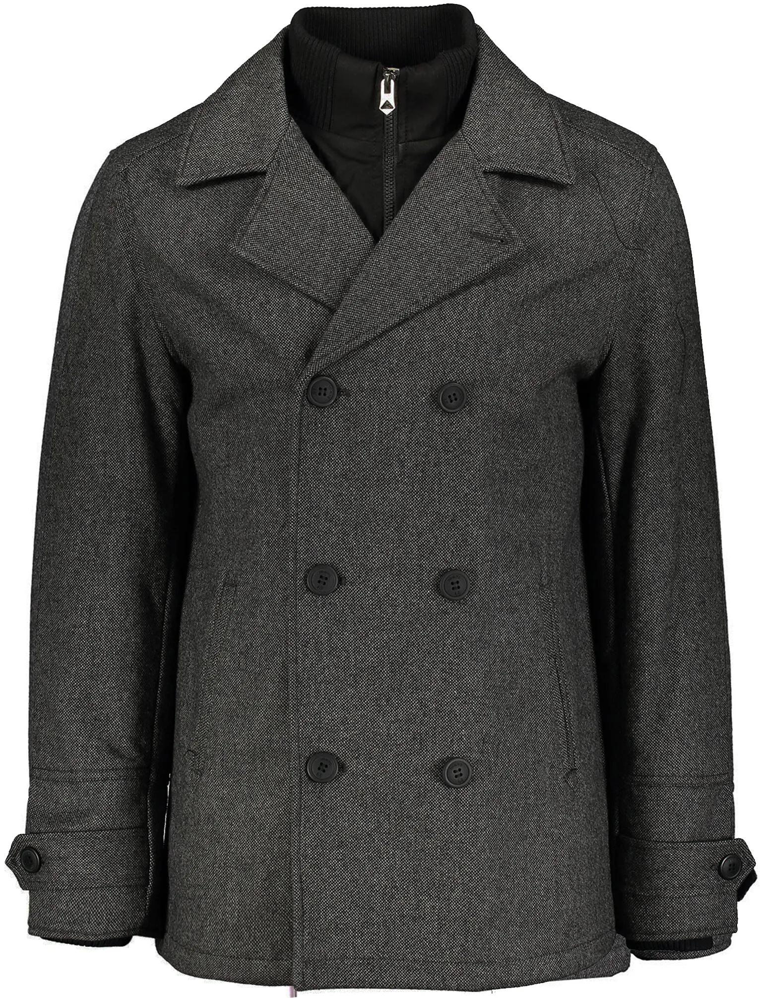 Duval Herringbone Double Breasted Pea Coat In Grey Oxford - Toyo Laundry