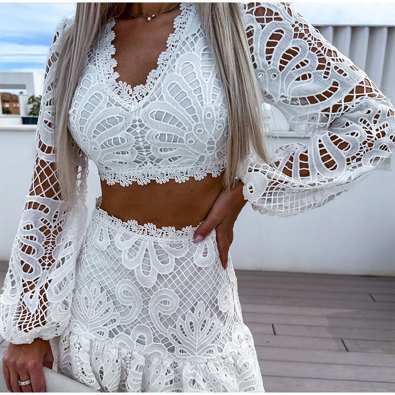 Eden Hollow out Blouse and Shorts Set
