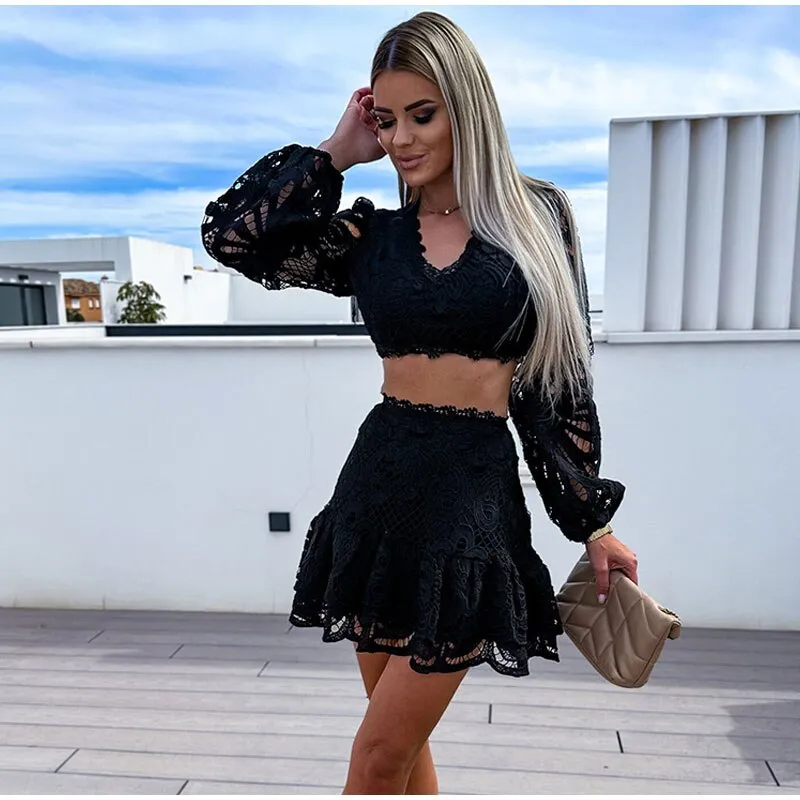 Eden Hollow out Blouse and Shorts Set