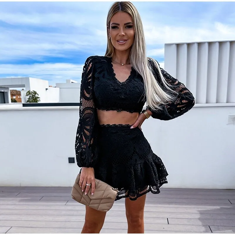 Eden Hollow out Blouse and Shorts Set