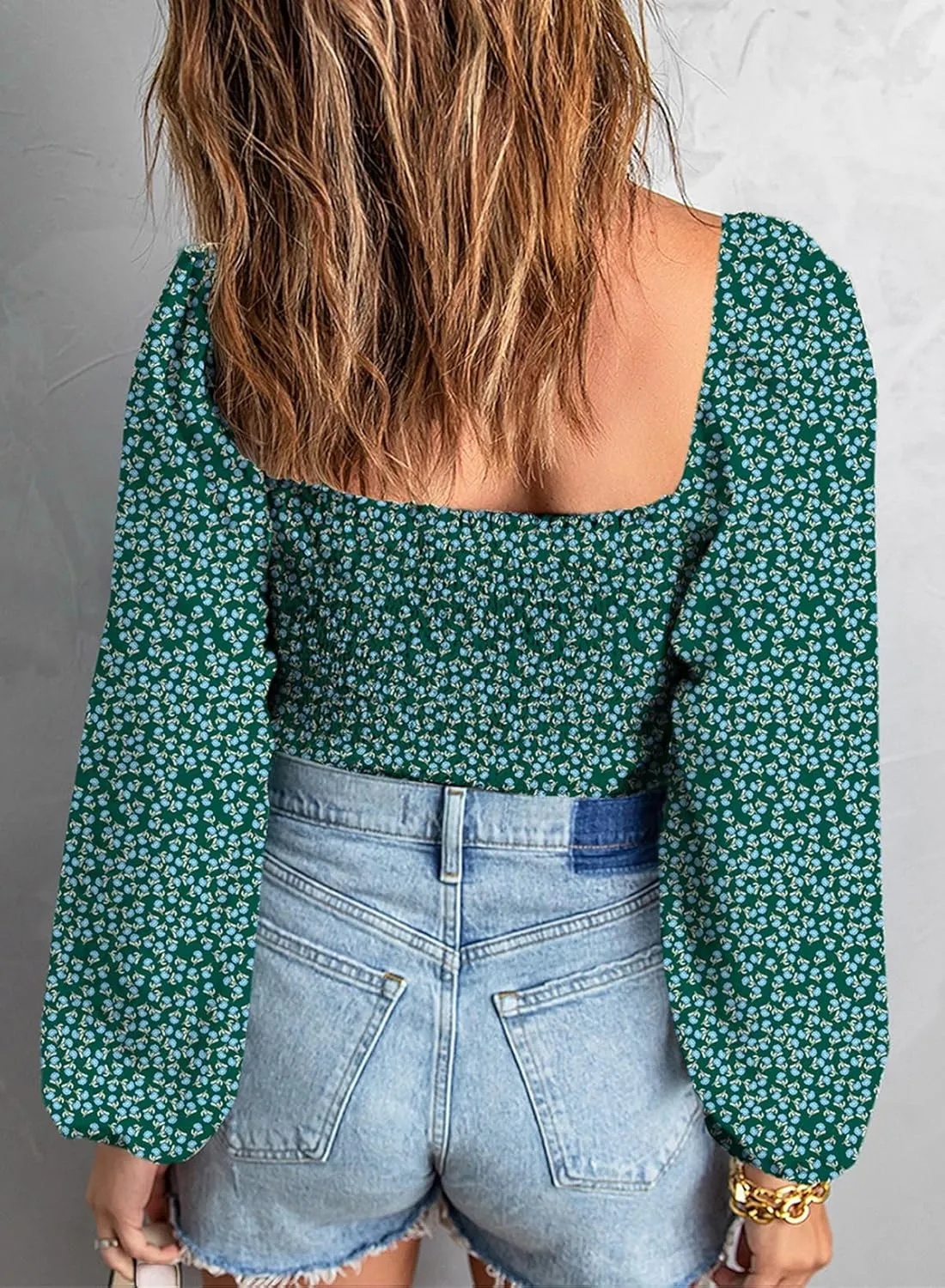 EVALESS Square Neck Tops Puff Long Sleeve Blouses for Women Dressy Casual Spring Fashion 2024