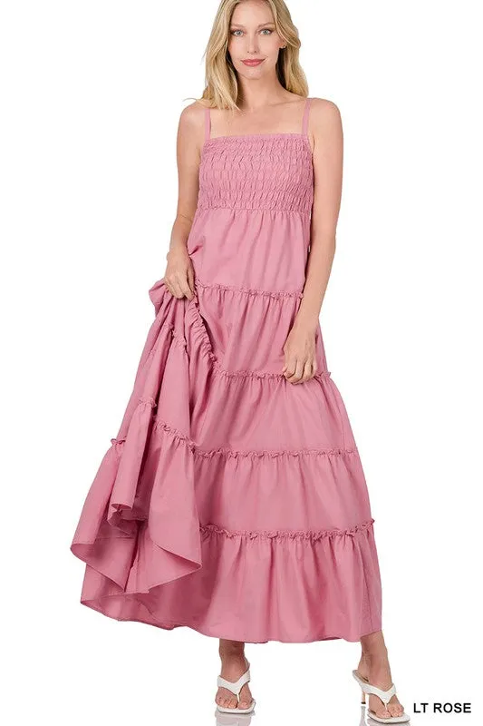 Explore More Collection - Woven Smocked Top Tiered Cami Maxi Dress