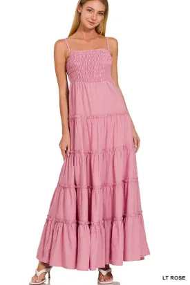 Explore More Collection - Woven Smocked Top Tiered Cami Maxi Dress